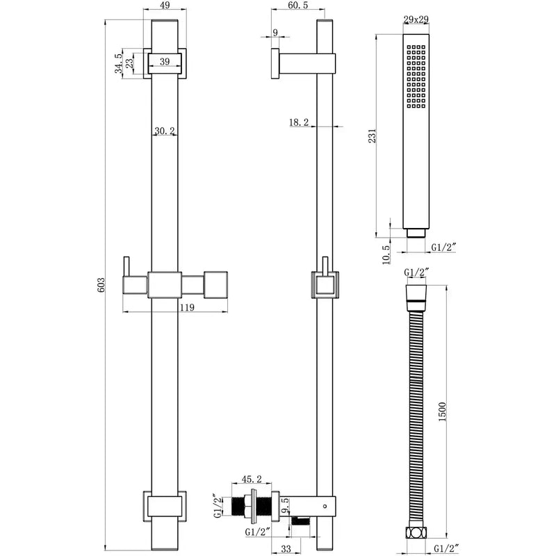 Square Premium Slider Rail Kit w/Elbow