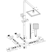 Square Thermostatic Bar Mixer w/Riser Kit - Chrome