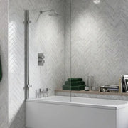 Square Top Hinged Bath Screen | 1500mm High | Easy Clean Toughened Safety Glass
