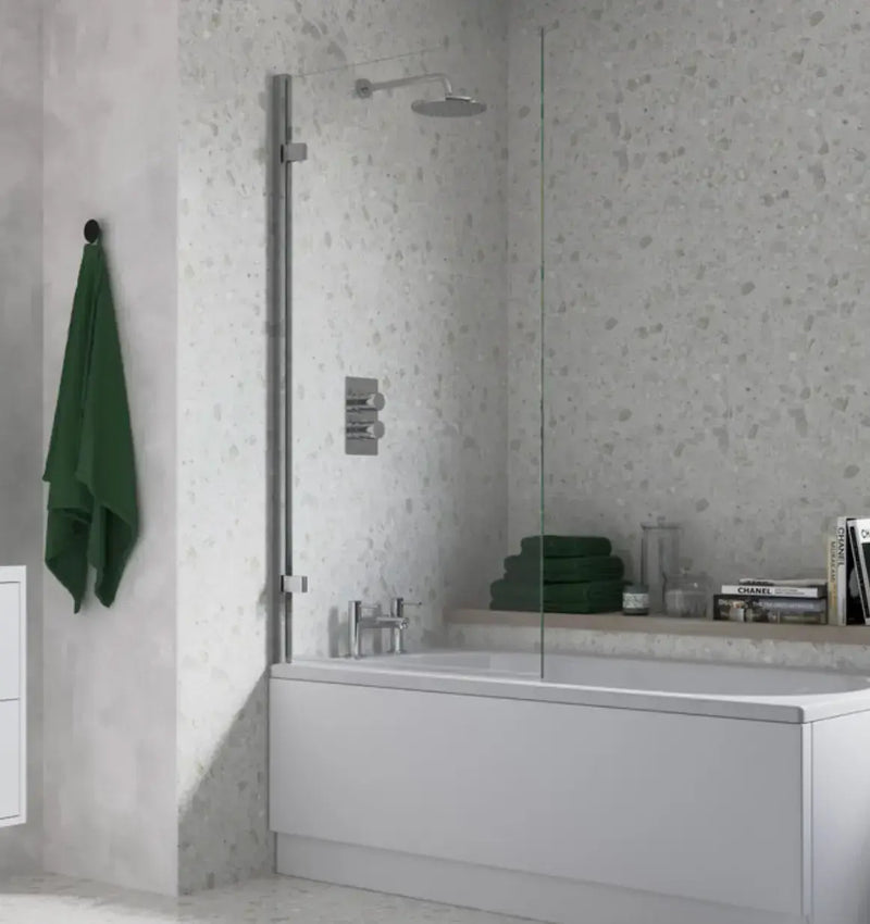 Square Top Hinged Bath Screen | 1500mm High | Easy Clean Toughened Safety Glass