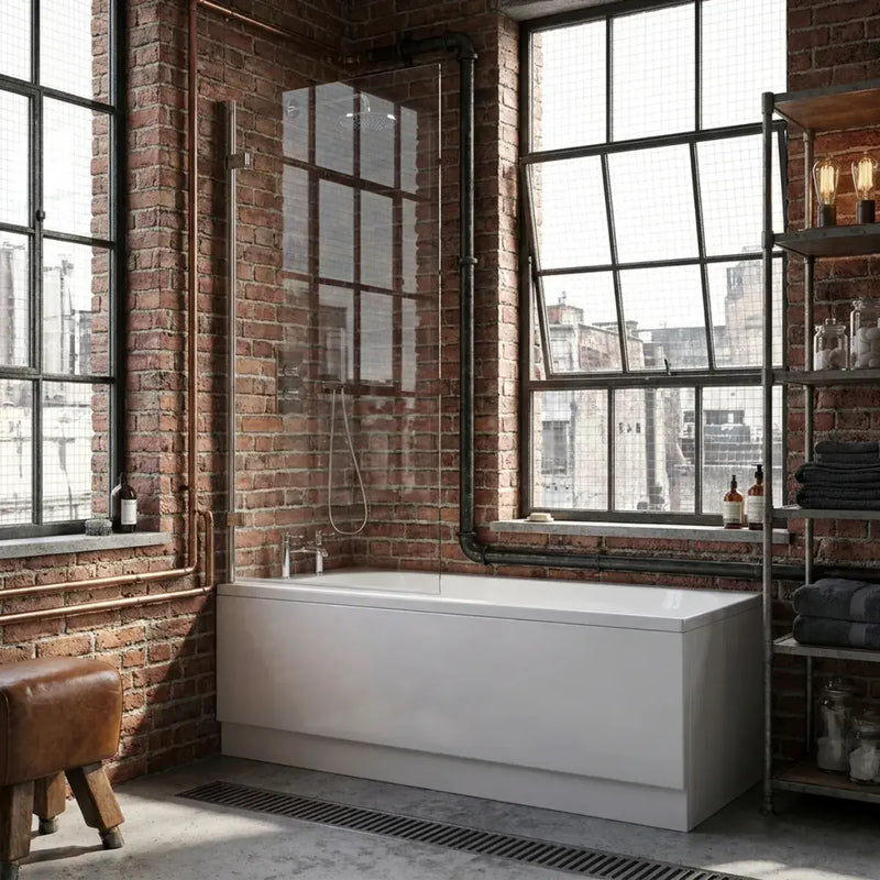 Square Top Hinged Bath Screen | 1500mm High | Easy Clean Toughened Safety Glass