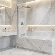 Square Top Hinged Bath Screen | 1500mm High | Easy Clean Toughened Safety Glass