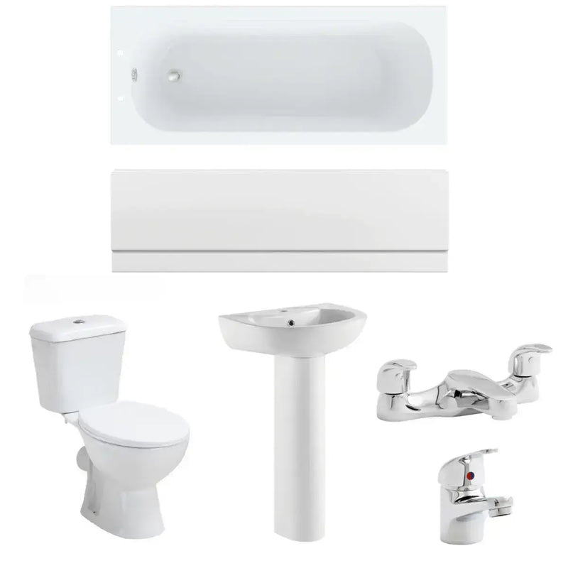 Star Buy Bathroom Pack with Bath, Toilet, Basin Set, Optional Taps and Wastes, by Bathcenterpro - Bath, Panel, Basin, Toilet, Taps & Waste