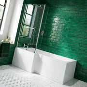 Star Buy L Shape Shower Bath 1700mm, inc Front Panel and Glass Screen - Left Hand / No