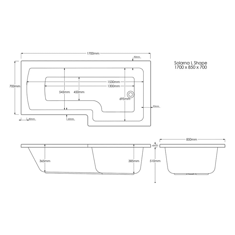 Star Buy L Shape Shower Bath 1700mm, inc Front Panel and Glass Screen - Left Hand / Yes