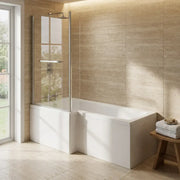 Star Buy L Shape Shower Bath 1700mm, inc Front Panel and Glass Screen - Left Hand / No