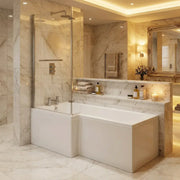 Star Buy L Shape Shower Bath 1700mm, inc Front Panel and Glass Screen - Left Hand / Yes