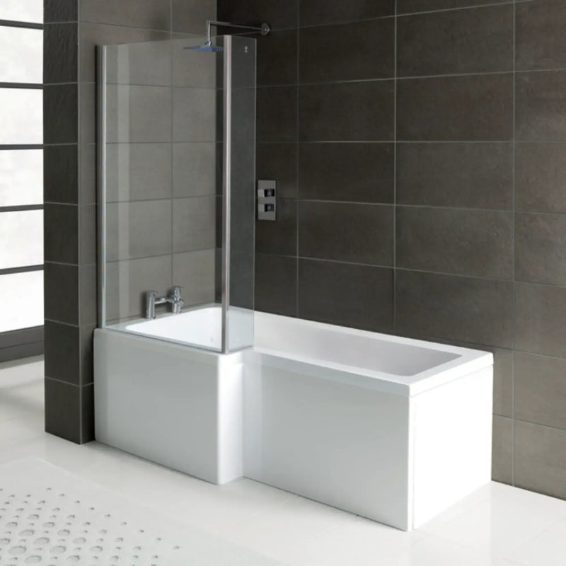 Star Buy L Shape Shower Bath 1700mm, inc Front Panel and Glass Screen - Right Hand / Yes