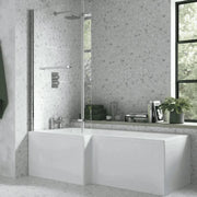 Star Buy L Shape Shower Bath 1700mm, inc Front Panel and Glass Screen - Left Hand / No