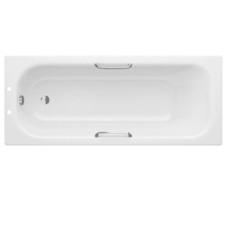 Steel Bath with Grips with Pedestal Basin and Close Coupled Toilet