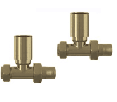 Straight Radiator Valves (pair), Brushed Brass
