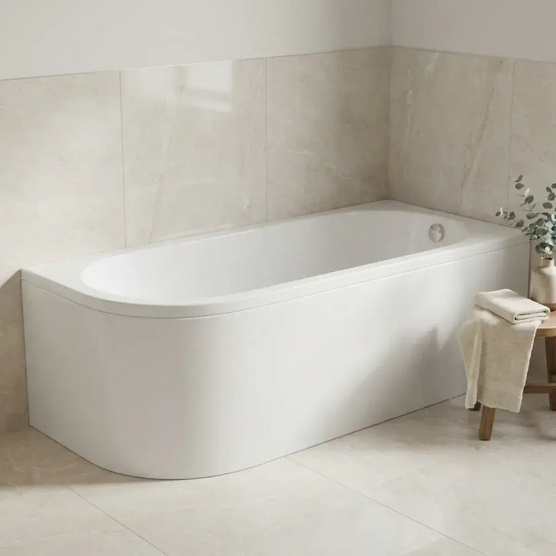 Swept Back To Wall Corner Bath, 1500mm x 725mm, Left or Right Handed, Optional Front Panel - No