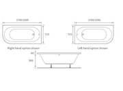 Swept Back To Wall Corner Bath, 1500mm x 725mm, Left or Right Handed, Optional Front Panel - No