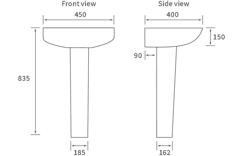 Tengri 450mm Cloakroom Basin With Full Pedestal