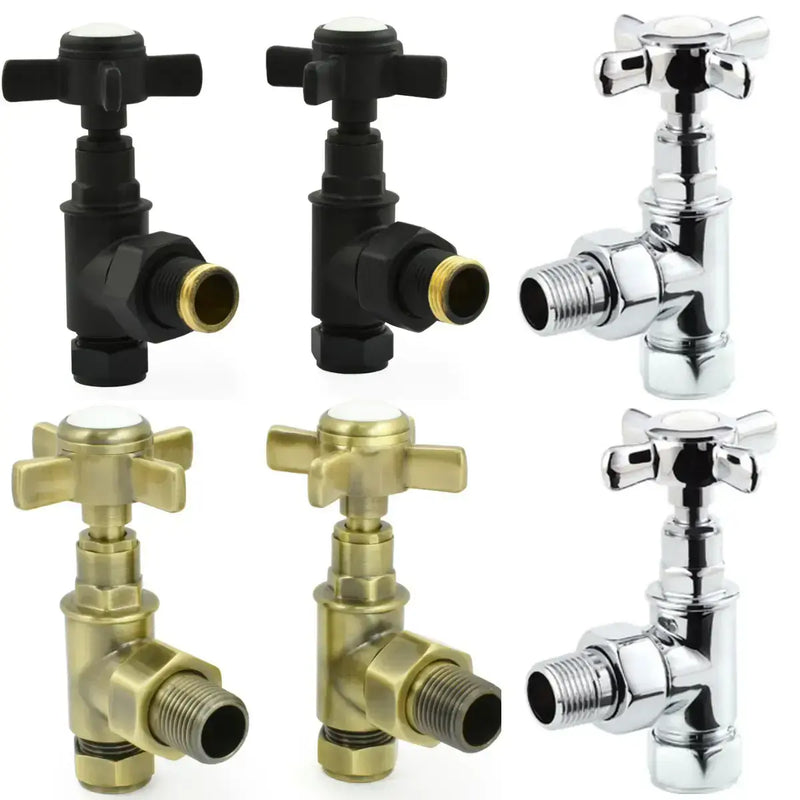 Traditional Radiator Valve Set - Chrome, Brass or Black - Black