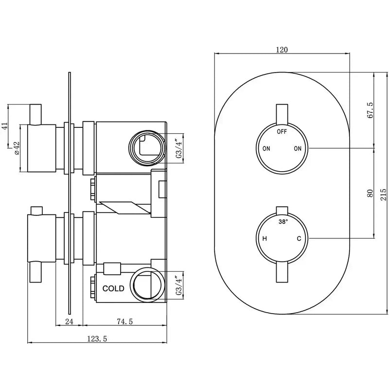Two Outlet Shower Valve - Brushed Brass