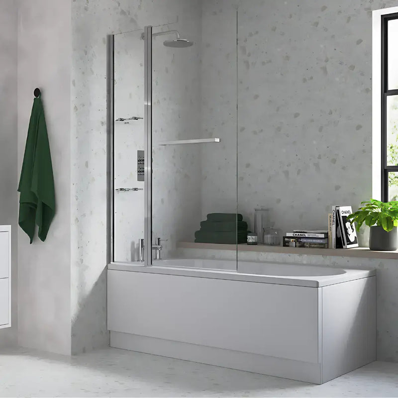 Two Panel Folding Bath Screen - Chrome Wall Profile