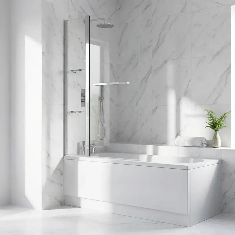 Two Panel Folding Bath Screen - Chrome Wall Profile