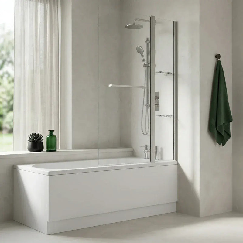 Two Panel Folding Bath Screen - Chrome Wall Profile