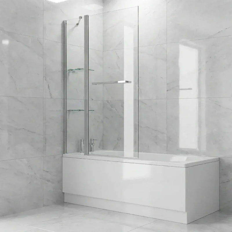Two Panel Folding Bath Screen - Chrome Wall Profile