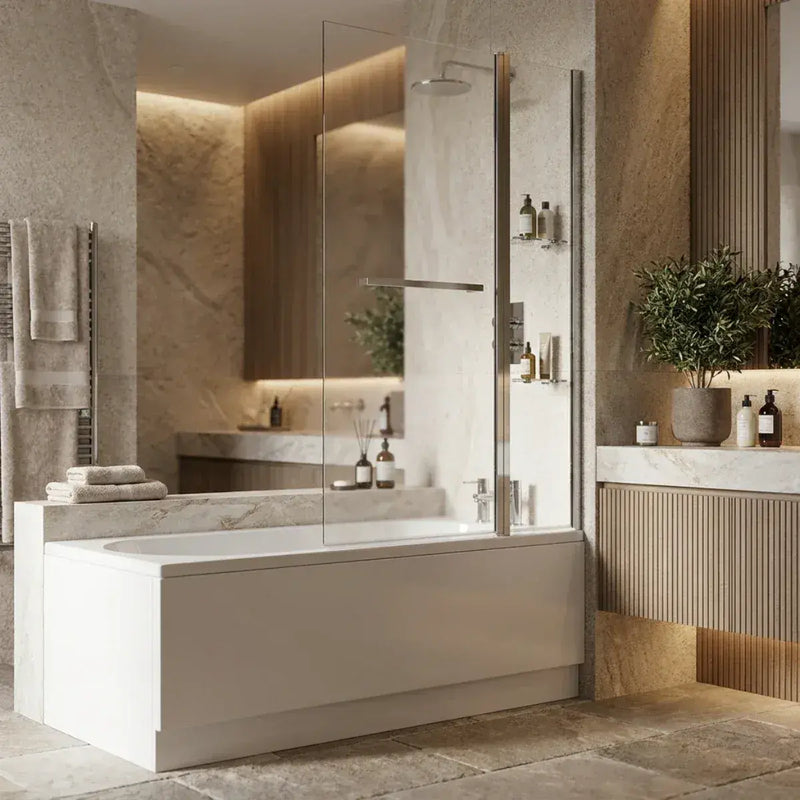 Two Panel Folding Bath Screen - Chrome Wall Profile