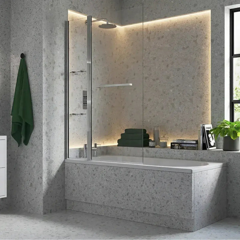 Two Panel Folding Bath Screen - Chrome Wall Profile
