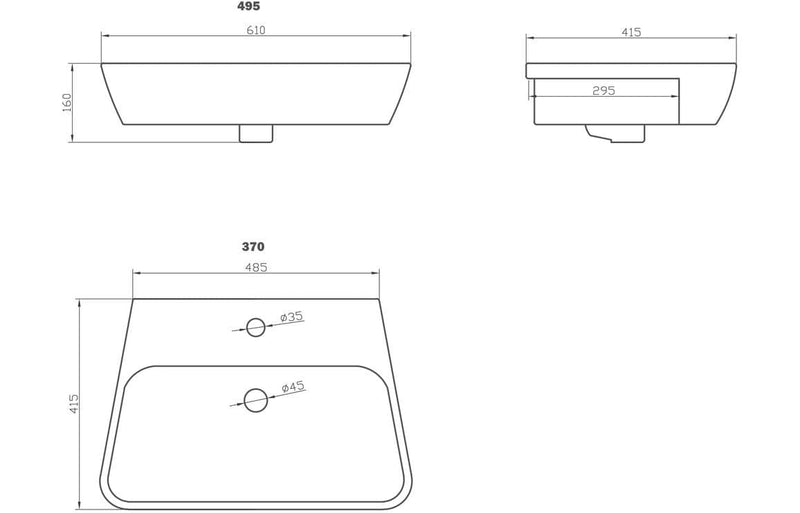 Vegar 495 x 415mm Semi Recessed Basin