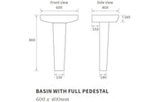 Vegar 600mm Basin With Full or Semi Pedestal - Semi Pedestal