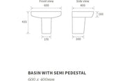 Vegar 600mm Basin With Full or Semi Pedestal - Full Pedestal