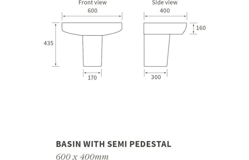 Vegar 600mm Basin With Full or Semi Pedestal - Full Pedestal