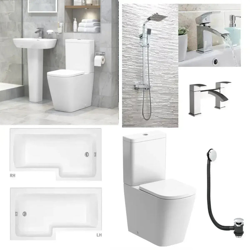 Vegar Bathroom Pack with Vanity Unit, L Shape Bath, Taps and Dual Shower