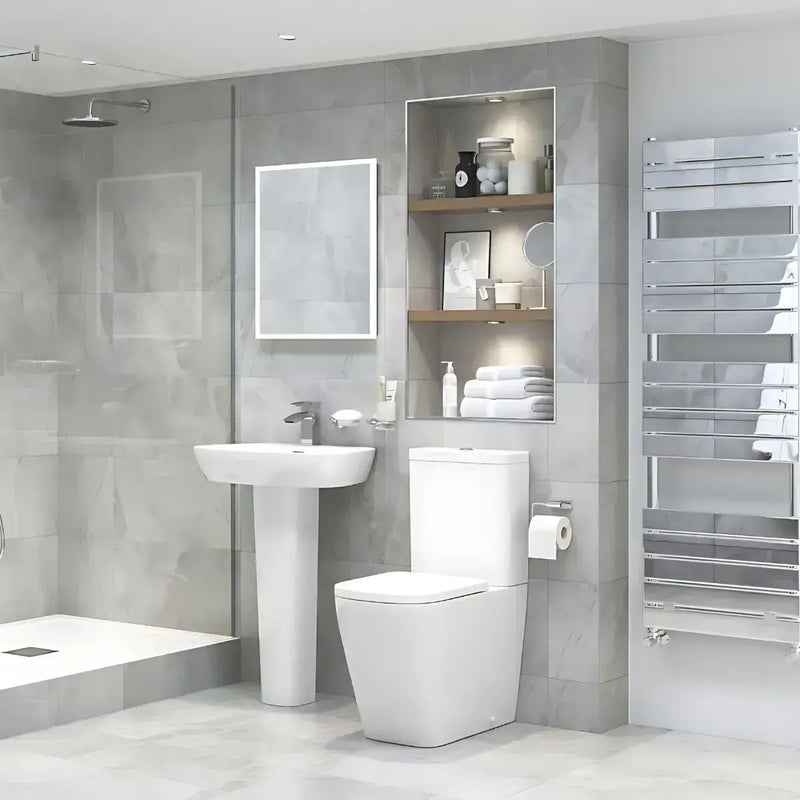Vegar Bathroom Pack with Vanity Unit, L Shape Bath, Taps and Dual Shower