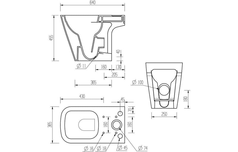 Vegar Rimless Close Coupled Toilet, Rimless , Open Back, Comfort Height