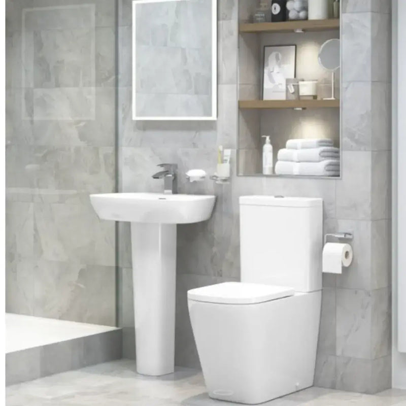 Vegar Rimless Close Coupled Toilet, Rimless, Short Projection, Fully Shrouded