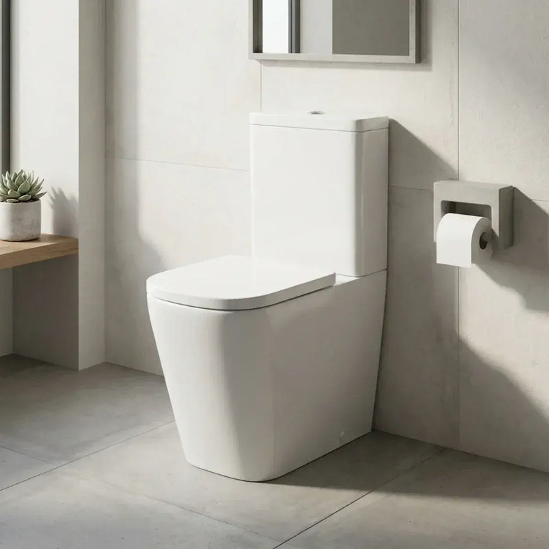 Vegar Rimless Close Coupled Toilet, Rimless, Short Projection, Fully Shrouded