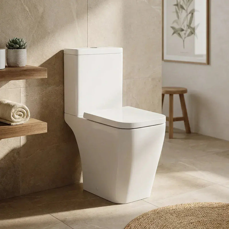 Vegar Rimless Close Coupled Toilet, Rimless, Short Projection, Open Back