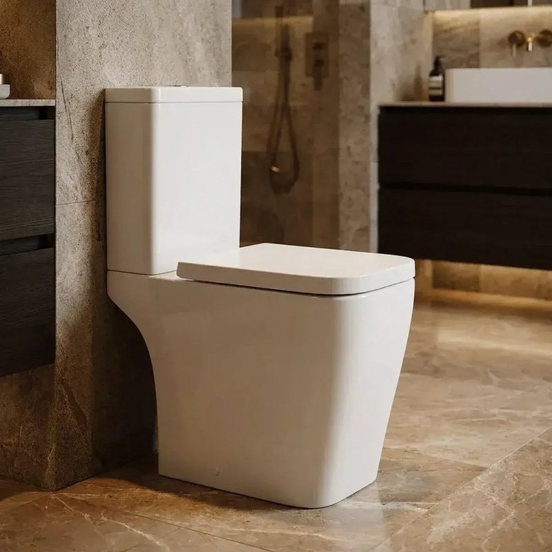 Vegar Rimless Close Coupled Toilet, Rimless, Short Projection, Open Back