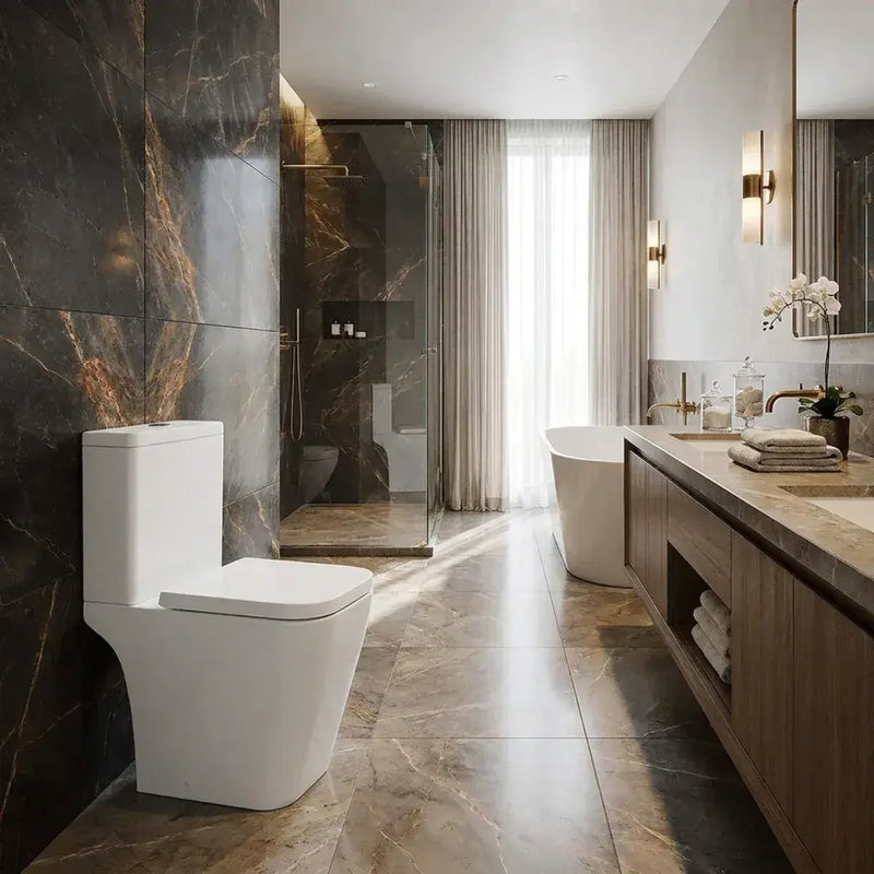 Vegar Rimless Close Coupled Toilet, Rimless, Short Projection, Open Back
