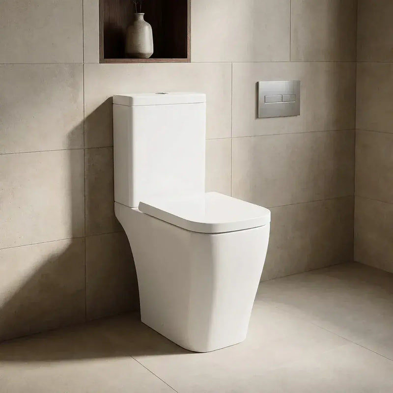 Vegar Rimless Close Coupled Toilet, Rimless, Short Projection, Open Back