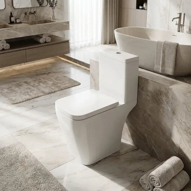 Vegar Rimless Close Coupled Toilet, Rimless, Short Projection, Open Back