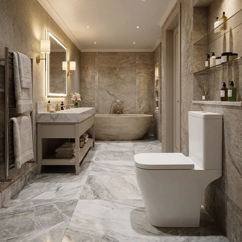 Vegar Rimless Close Coupled Toilet, Rimless, Short Projection, Open Back