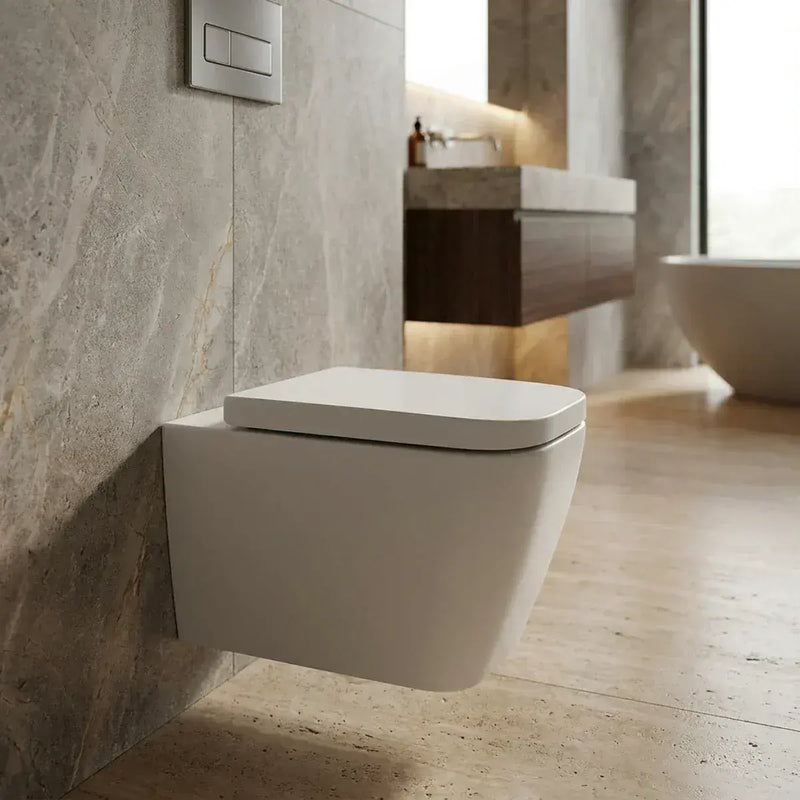 Vegar Rimless Wall Hung Short Projection Toilet and Soft Close Seat