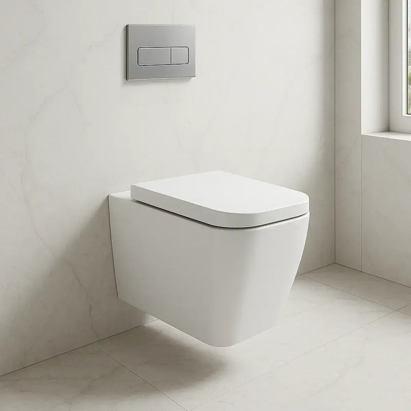 Vegar Rimless Wall Hung Short Projection Toilet and Soft Close Seat