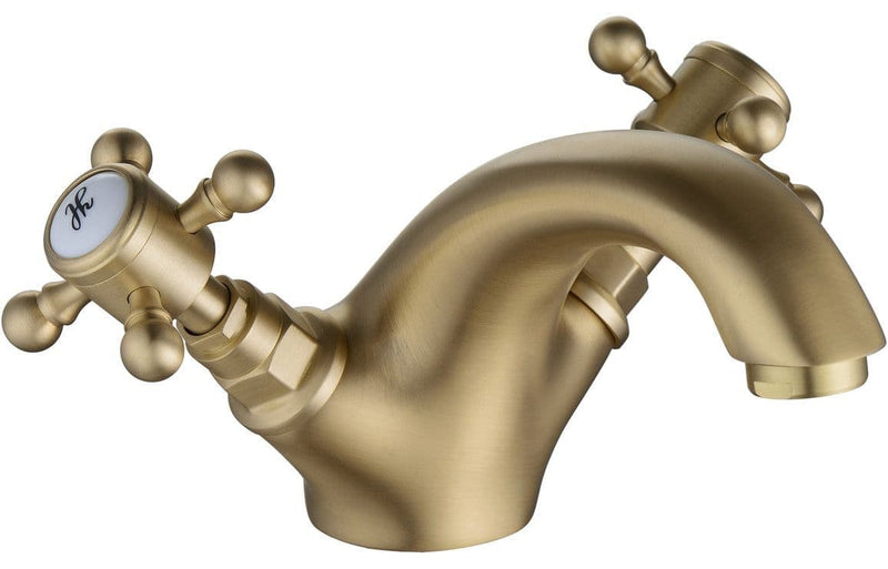 Victor Basin Mixer Tap with Click Clack Waste, Brushed Brass, Traditional Style