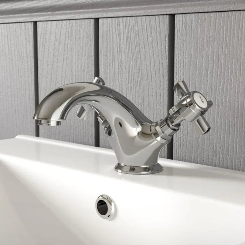 Victor Basin Mixer Tap with Click Clack Waste, Chrome, Traditional Style