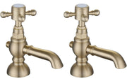 Victor Basin Taps (Pair), Brushed Brass, Traditional Cross Top