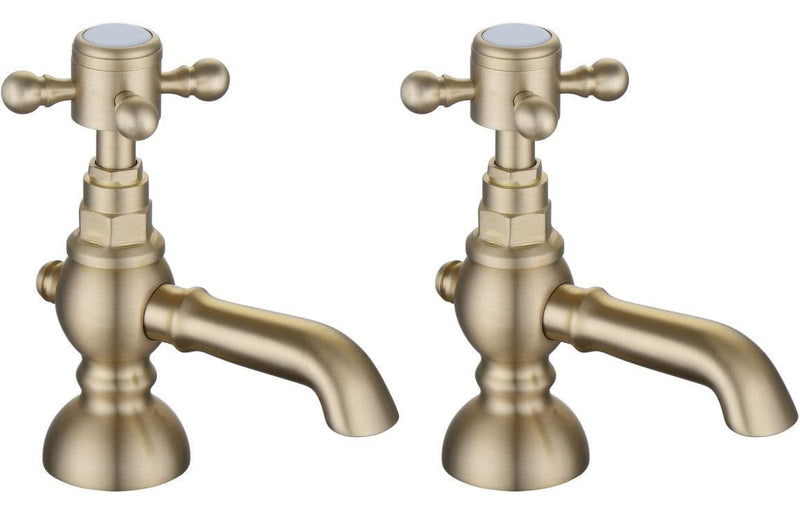 Victor Basin Taps (Pair), Brushed Brass, Traditional Cross Top