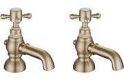 Victor Bath Taps (Pair), Brushed Brass, Traditional Cross Top