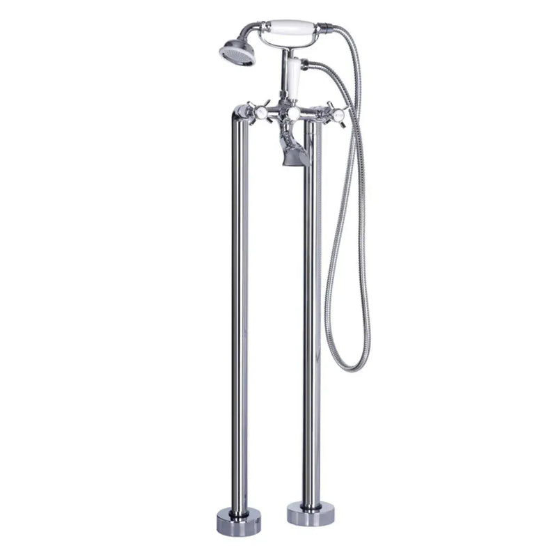 Victor Freestanding Bath Shower Mixer Tap, Chrome, Traditional Cross Top Style