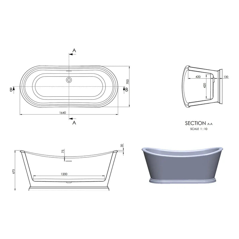 Victoria 1640 x 700mm Traditional Freestanding Bath | Twin Skinned Double Ended Roll Top